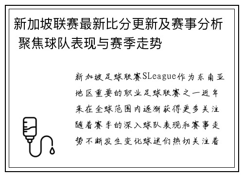 新加坡联赛最新比分更新及赛事分析 聚焦球队表现与赛季走势